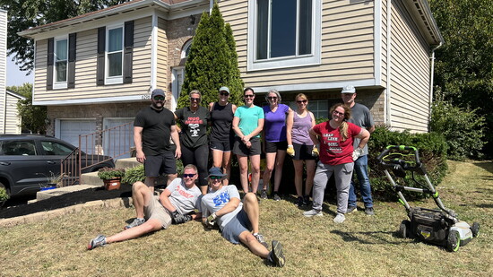 The crew of friends and neighbor volunteers at the Burton home. 