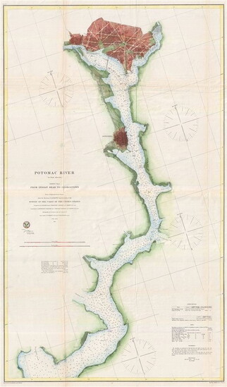1864 U.S. Coast Survey Map of Washington D.C., Alexandria, and the Potomac River.