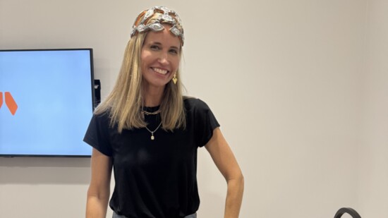 Humanauth Dr Amy Killen in a WAVi Brain Scan headset