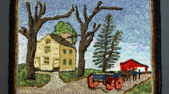 "Ministry House & Barn: Shaker Village Pleasant Hill, KY" Hooked by Irene Shell