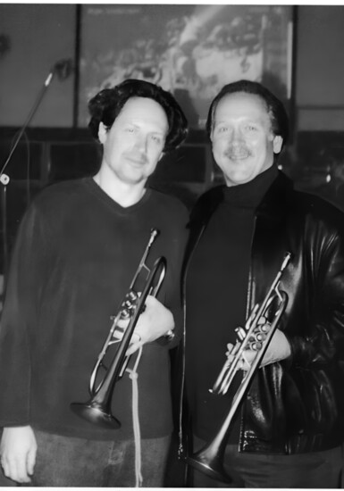 Monette news article about trumpeter, composer and Grammy-winning artist, Mark Isham, with principal trumpet Calvin in Fox Studios recording  “Miracle”