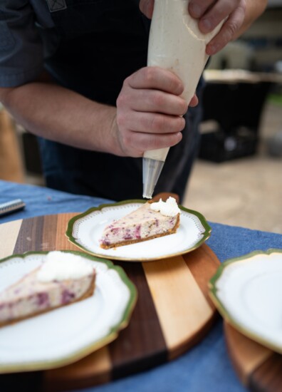 To Finish: Cherry pistachio cheesecake with graham crust and topped with lemon-honey whipped cream.