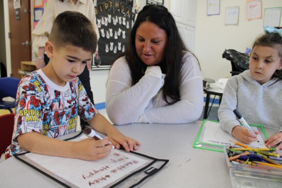 Ms. Kim Miller teaching her Kindergarten students