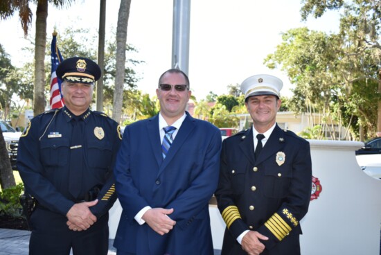 Venice Police Dept. Chief Charlie Thorpe, Venice Mayor Nick Pachota, Venice Fire & Rescue Chief Frank Giddens.