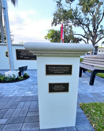 The restored Flag Pole of over 40 years now stands as a Tribute to First Responders, Dedicated by Leadership Venice Class of 2023