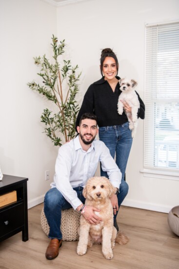 Vincent Oliveri with his wife, Kaylie, and dogs Enzo and Phoebe