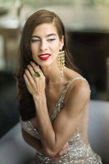 Gown Gallery - Jovani gold & silver beaded mermaid gown, Georgina Herrera Jewelry 