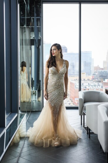 Gown Gallery - Jovani gold & silver beaded mermaid gown, Georgina Herrera Jewelry 