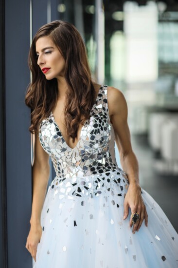 Gown Gallery - Jovani mirror sequin gown, Georgina Herrera Jewelry