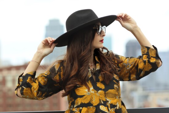 Clairvaux - dress, black wide brim hat, Georgina Herrera Jewelry, Eye Style - Balmain Sunglasses