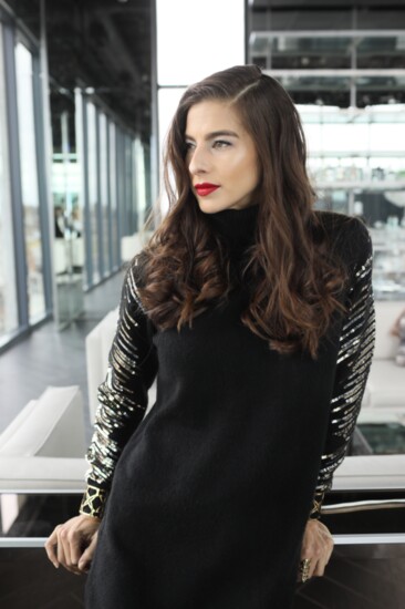 Coco Boutique - black sweater dress with sequin sleeve details, Georgina Herrera Jewelry