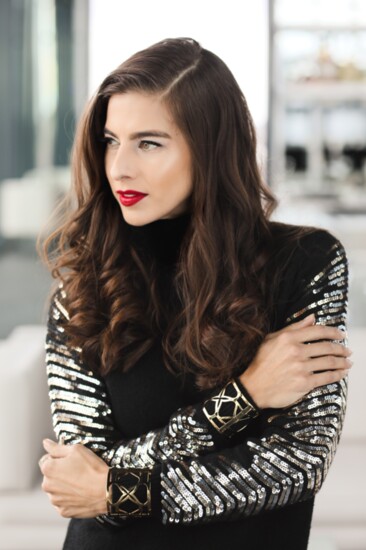 Coco Boutique - black sweater dress with sequin sleeve details, Georgina Herrera Jewelr