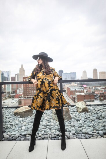 Clairvaux - dress, black wide brim hat, Georgina Herrera Jewelry, Eye Style - Balmain Sunglasses