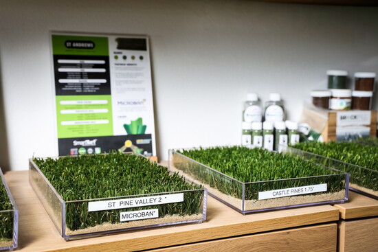 Turf and infill samples on display