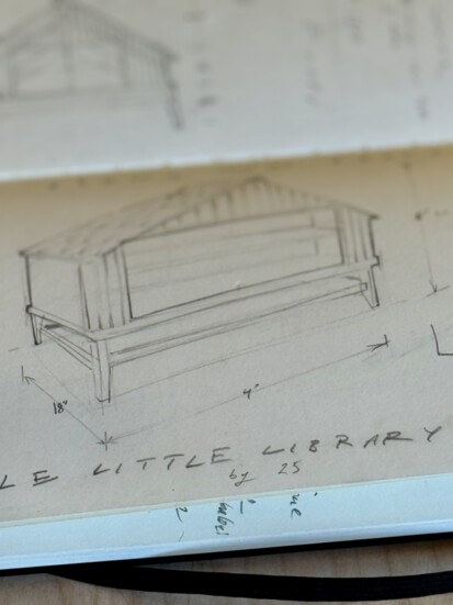Sketch of a book library Sketch of an outdoor library shelf for Long Lots Elementary