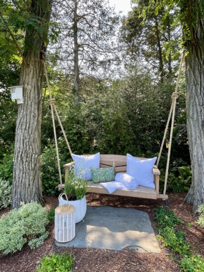 A backyard swing built by Bier, styled by Amanda Desmond of Outdoor Design & Living
