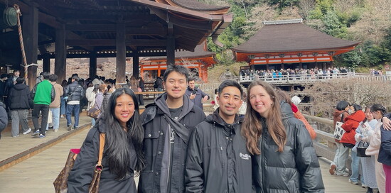 Aileen, Chef Bounahra, Helen, and Reo at Kiyomizu-dera Temple in Kyoto.