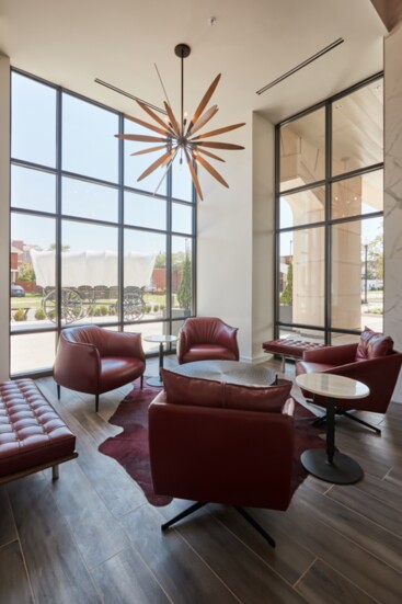 Comfortable seating is located throughout the lobby to encourage gatherings.