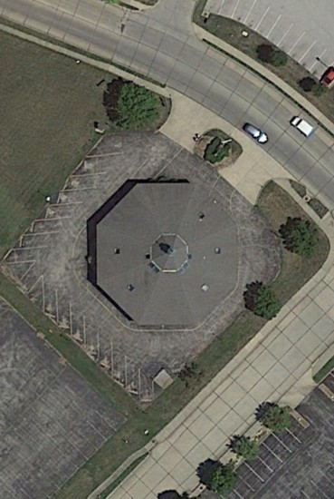 Aerial view of the building.