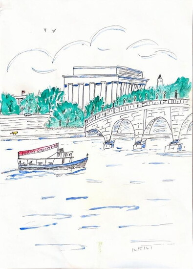 A cherished holiday tradition: this watercolor was painted by Suzanne’s husband for their family Christmas card.