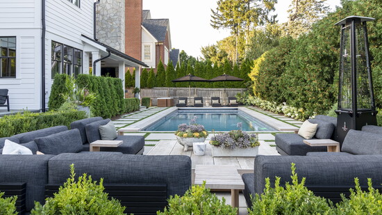 A view of the lounge area across the pool.