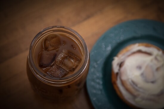 iced and a cinnamon bun 