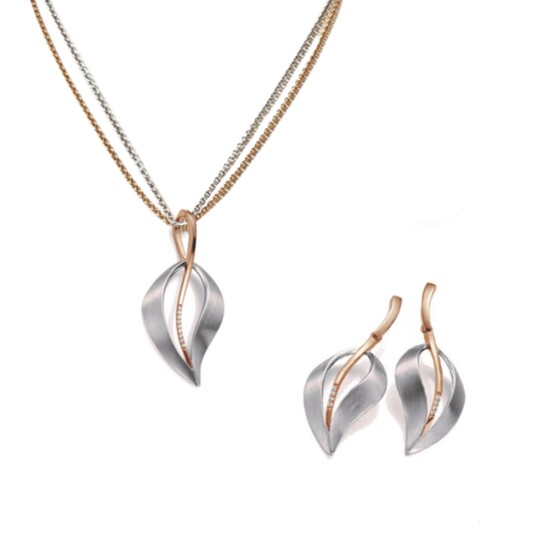Breuning Sterling Silver and Rose Gold Plated Pendant with Earrings 