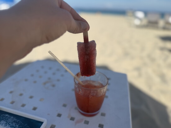 The frozen margarita with a strawberry popsicle at the Four Seasons' Fort Lauderdale