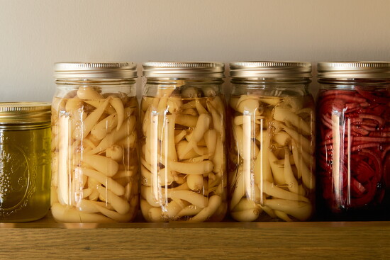 Pickled ramps and onions, homemade staples used throughout JEM.