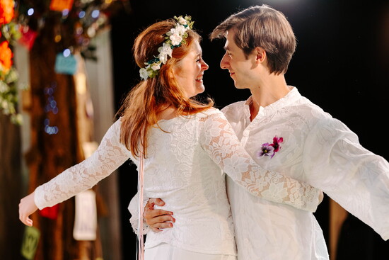 Erika Vetter and Adam Fontana as Rosalind and Orland, AS YOU LIKE IT