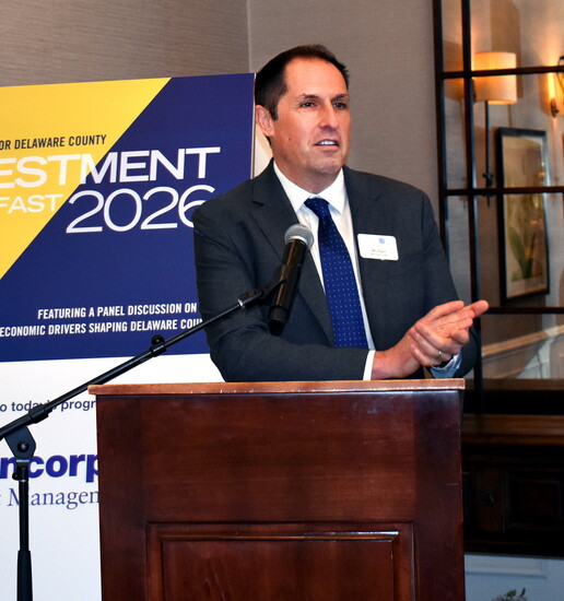 Micheal Kellerman speaking at the annual Investment Breakfast in March