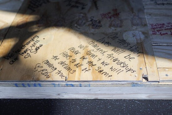 Notes underneath the mat at Burn Boot Camp