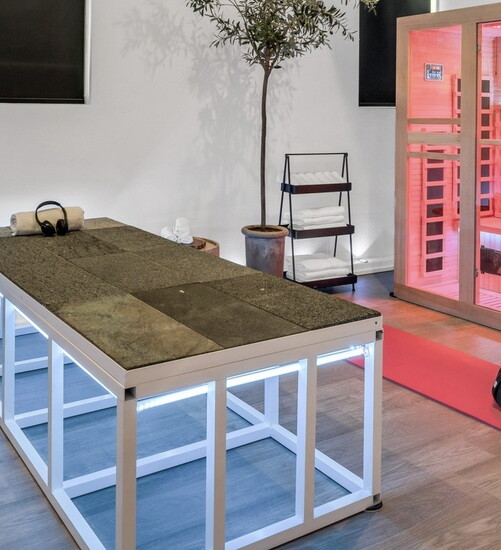 Lava Therapy Meditation Bed and Red light Therapy Infrared Sauna at Urban Wellness Retreat