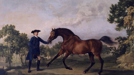 George Stubbs, Blank, de bruine hengst van de Duke of Ancaster, begeleid door Old Parnam. c.1761. The Trustees of the Grimsthorpe & Drummond Castle Trust Lt.