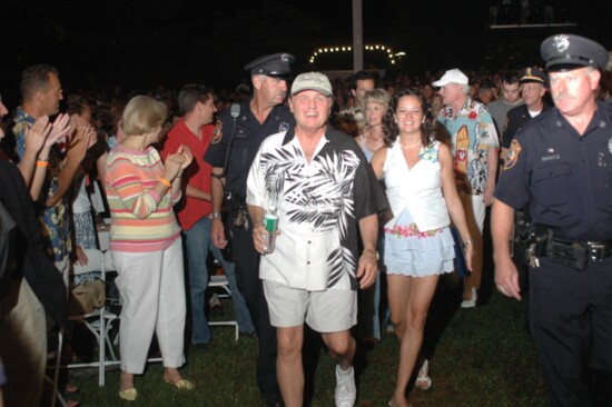 Beach Boys being escorted through a crowd of 2500+ to get to the stage, escorted by Westport PD.