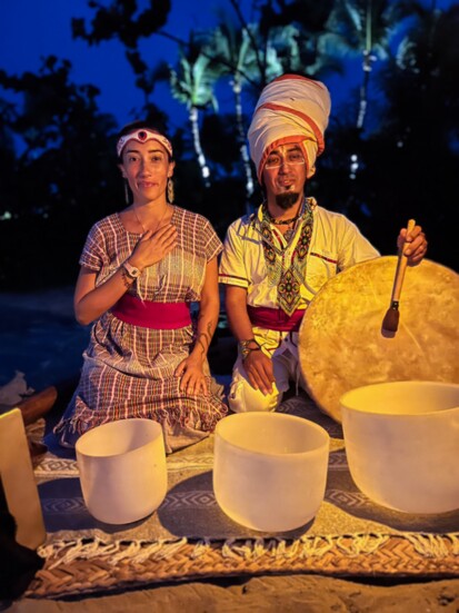 Our cacao guides setting up for our guided meditation and spiritual awakening.