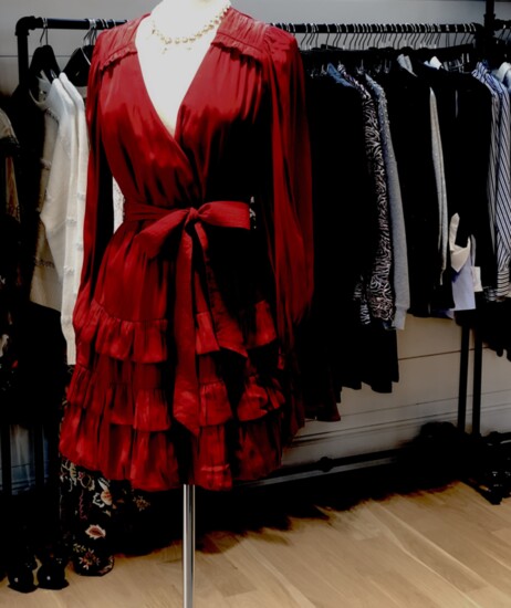 A festive red dress at RiverLane by designer  Marie Oliver.  