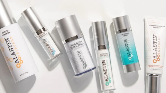 Excellent sun protection products, like Alastin Hydratint Pro Mineral sunscreen (far right), is a crucial factor to maintaining healthy skin.