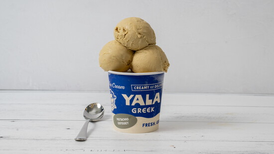 Premium pistachio ice cream featuring imported Mediterranean pistachios. Co-founder Salah Czapary only agreed to go into business with Chrys on one condition: h