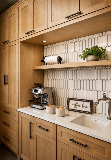 A favorite feature from a recent remodel: a custom coffee bar by Illusions Complete Home Solutions, designed to make busy mornings feel special.