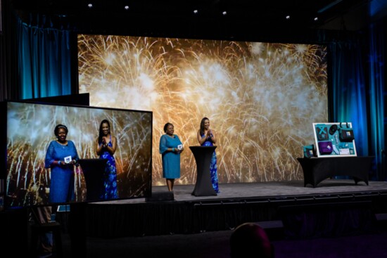  ANF News Anchor Tracye Hutchins and Kimberley Emory, president GOCA Board of Directors celebrate GOCA's virtual fundraiser success.