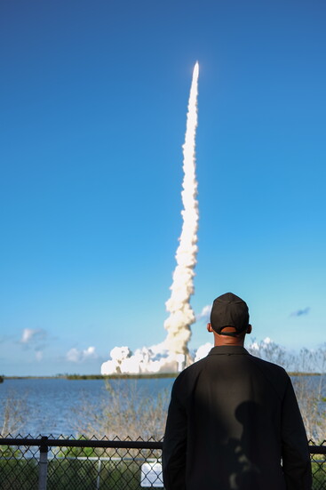 Joshua Dobbs watching the Artemis II launch