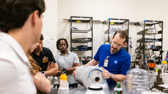 Inside NASA’s Cryogenics Lab, the UT engineering students saw the science behind rocket propellant up close