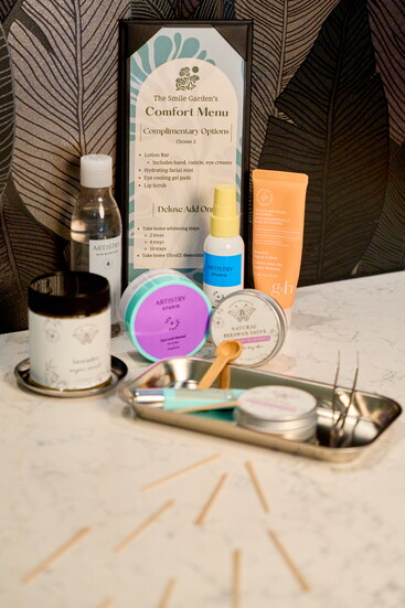The Smile Garden’s comfort menu adds a spa-like touch to dentistry, featuring soothing products sourced from local Windsor makers.