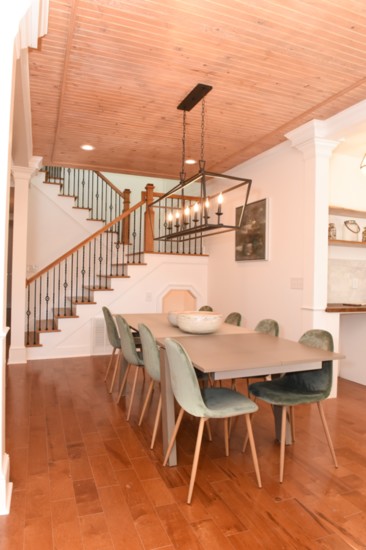 Hardwood floors and beadboard ceiling