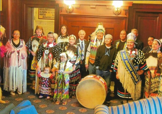 Tribal members with drum, Capitol Building 2015