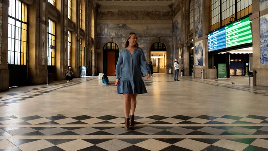 Claudia Dawley in the São Bento Railway Station in Porto, Portugal.