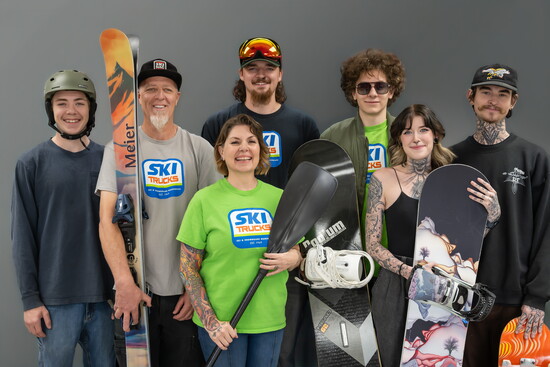 The Ski Trucks crew, left to right (and relation to Monte): Ryder (son), Monte, Zoe (wife), Haydn (nephew), Kanyon (son), Baylee (daughter), Gabe (son-in-law)