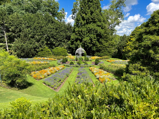 The beautiful gardens at Hills & Dales Estate.