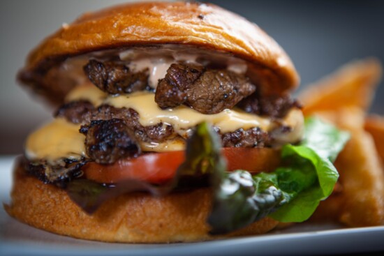 Knockout American Cheeseburger with Bulgogi topping and Fries